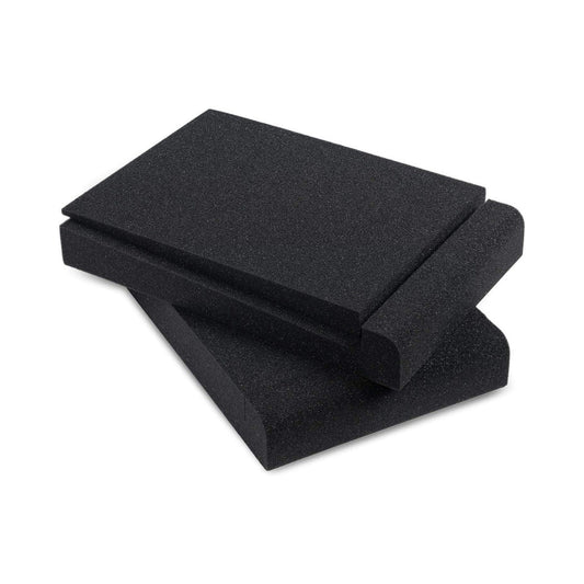 Two black foam pads stacked together, featuring a smooth top and contoured edges, ideal for cushioning or support.